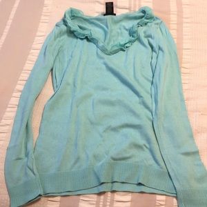 Aqua ruffle neckline Ann Taylor sweater